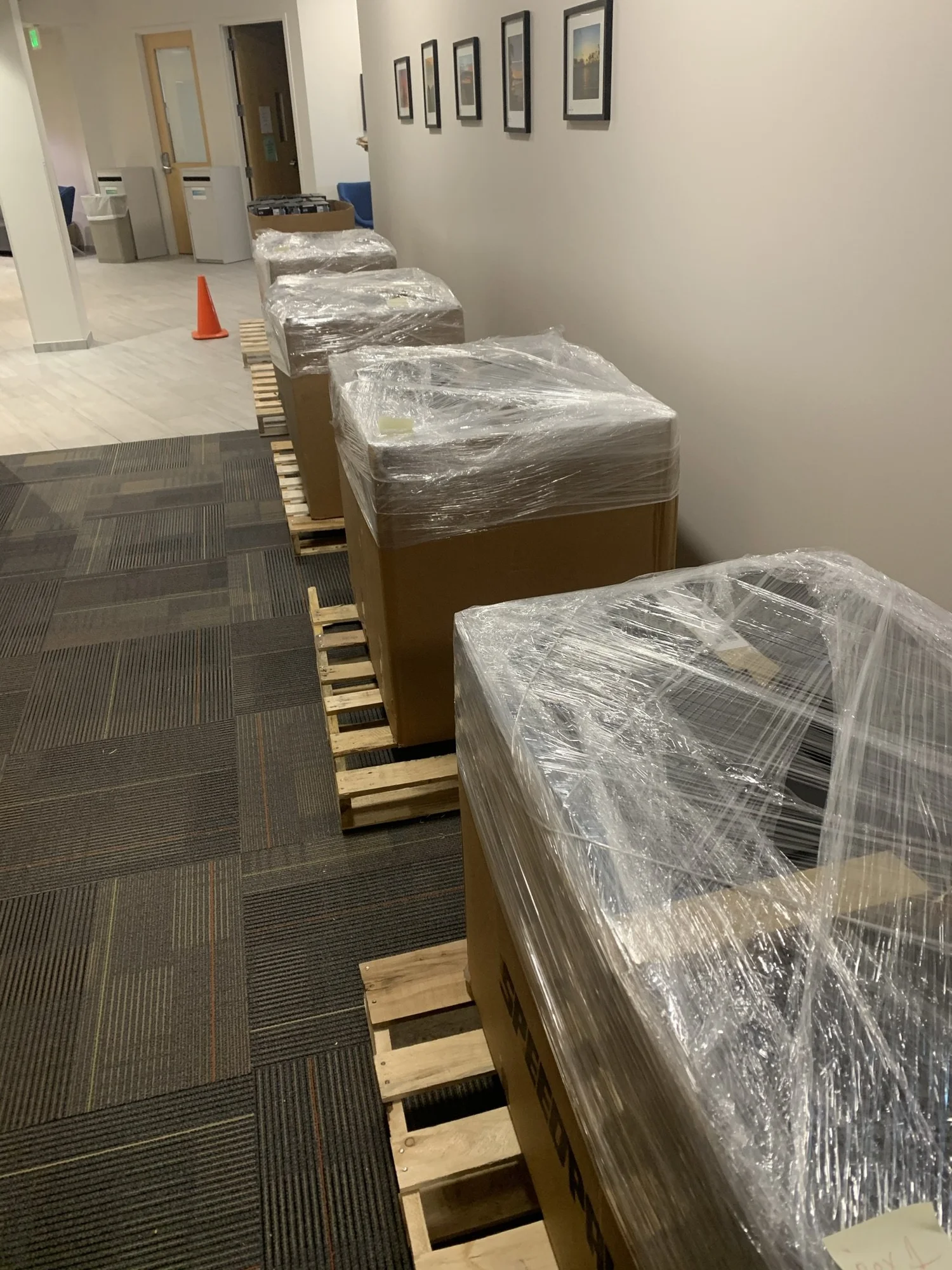 Palletized gear staged for a multi-site rollout